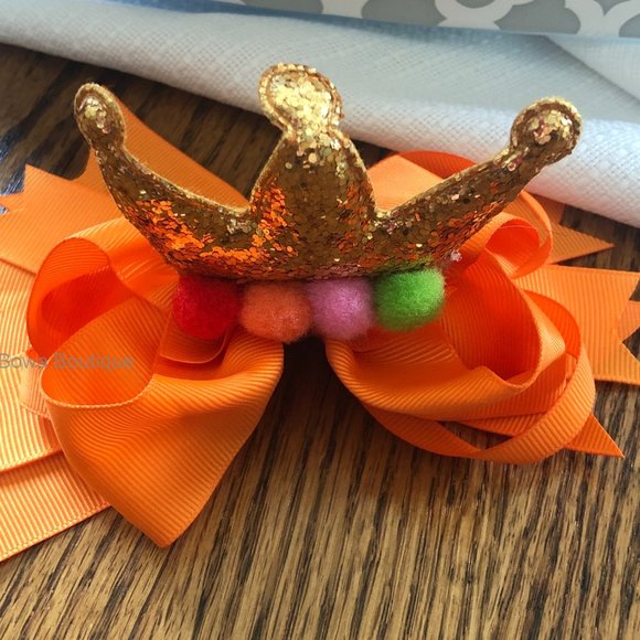Orange Crown Deluxe Bow  HANDCRAFTED    -kids- - Picture 3 of 4